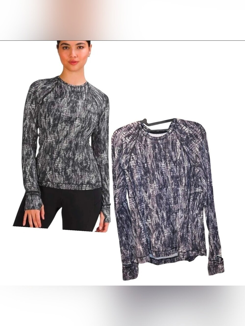 LULULEMON "Its Rulu Run" SZ 10 Long Sleeve Shirt Lino Slide Alpine White Blk Top